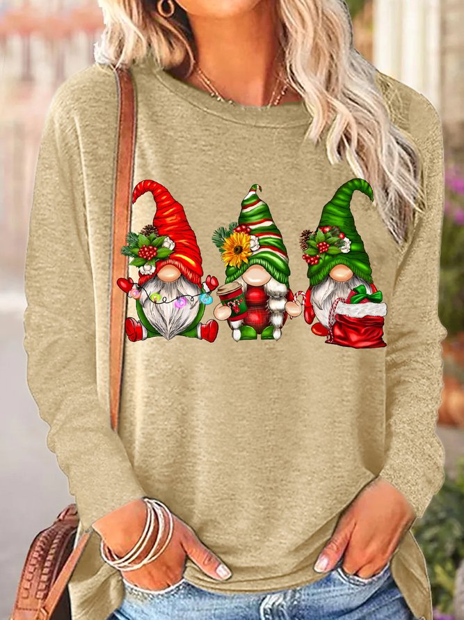 Women Christmas Gnomes Print Casual Tops
