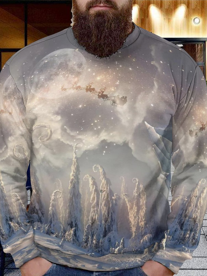 Men's Christmas Full Print Casual Santa Claus Crew Neck Sweatshirt