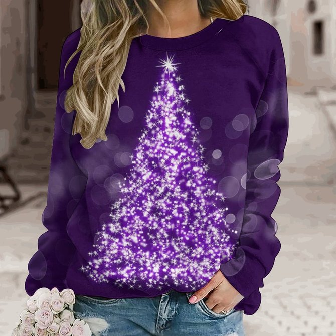 Womens Christmas Tree Light Casual Sweatshirts