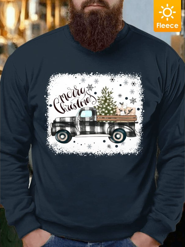 Men's Merry Christmas Car Bleach Printed Sweatshirt With Fifties Fleece