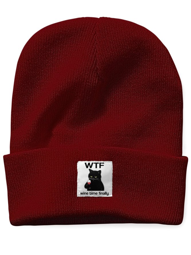 Lilicloth X Kelly WTF Wine Time Finally Animal Cat Graphic Beanie Hat