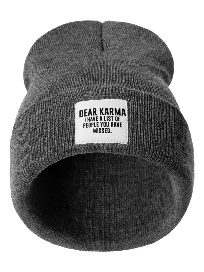 Dear Karma Text Letter Beanie Hat