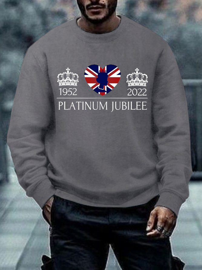 Men's Rip Queen Platinum Jubilee Text Letters Loose Crew Neck Sweatshirt