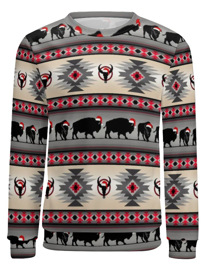 Men's Christmas Western Aztec Full Print Loose Casual Sweatshirt