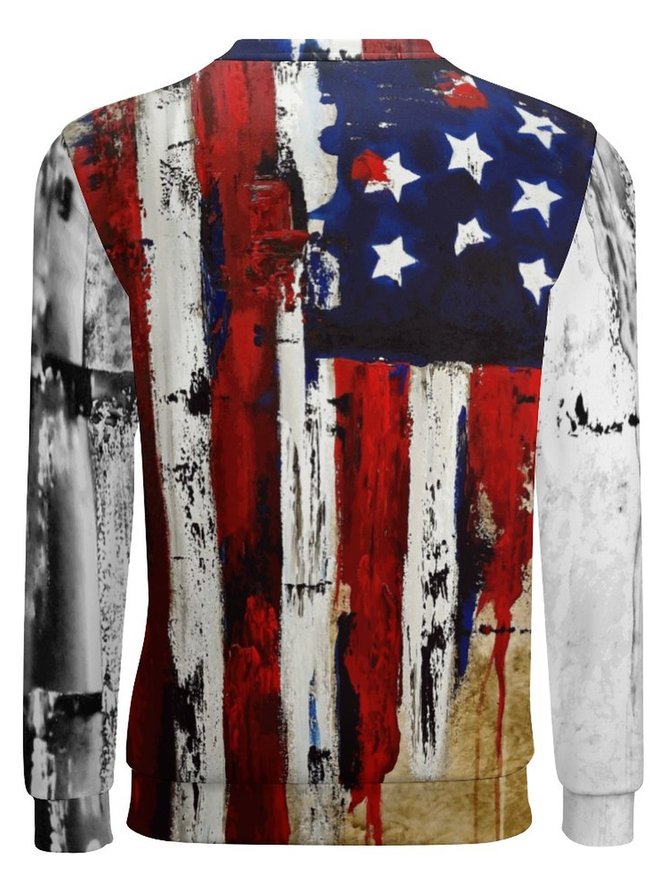 Men Texture American Flag Pattern Geometric Sweatshirt