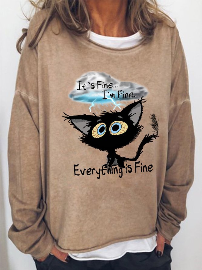 Women's It's Fine I'm Fine Everything Is Fine Funny Text Letters Casual Sweatshirts