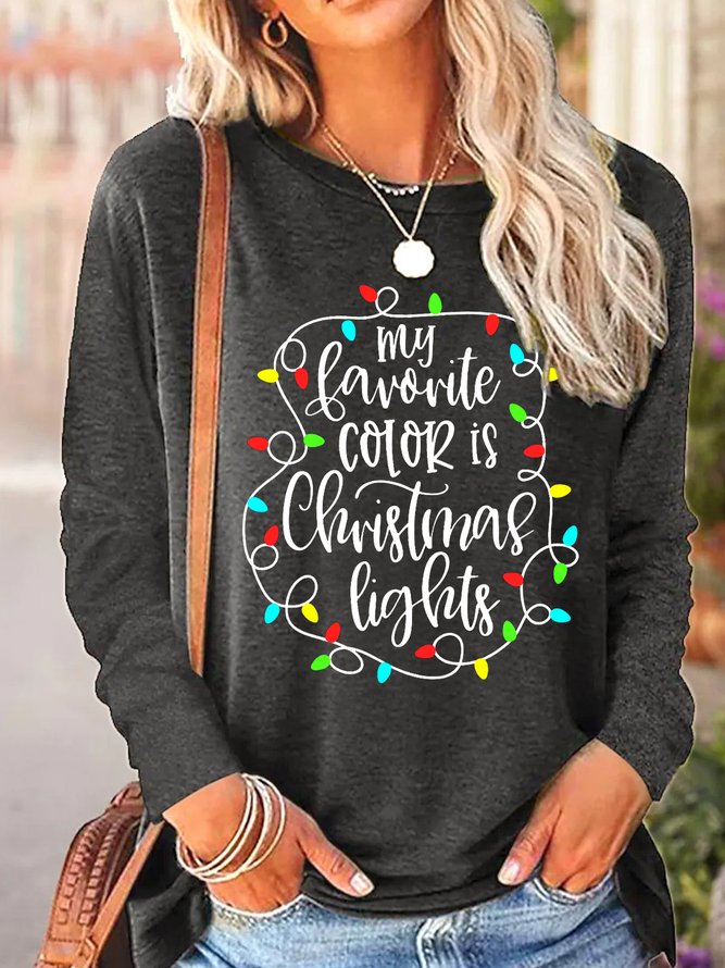Women's My Favorite Color Is Christmas Lights Christmas Cotton-Blend Casual Tops