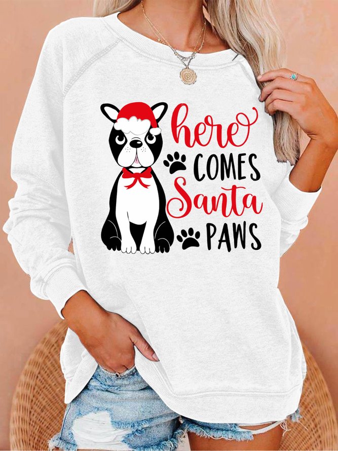 Lilicloth X Nasir Here Comes Santa Paws With A Dog Wearing A Christmas Hat Women‘s Sweatshirts