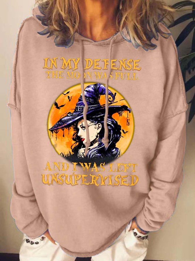 Women Halloween Witch And Moon Hoodie Halloween Loose Sweatshirts