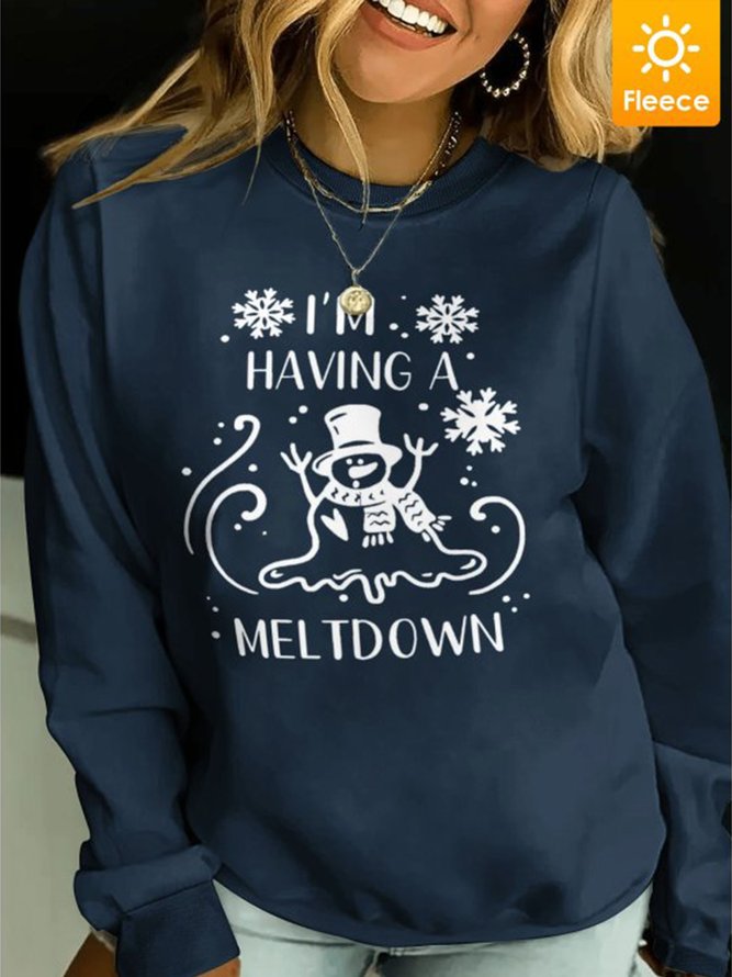 Women's I'm Having A Meltdown Funny Christmas Snowman Cotton-Blend Sweatshirts With Fifties Fleece