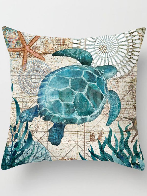 18*18 Banquet Party Pool Beach Vacation Turtle Seahorse Conch Print Home Pillowcase