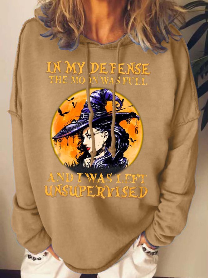 Women Halloween Witch And Moon Hoodie Halloween Loose Sweatshirts