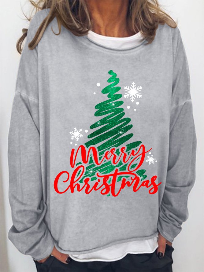 Women Merry Christmas Tree Simple Sweatshirts