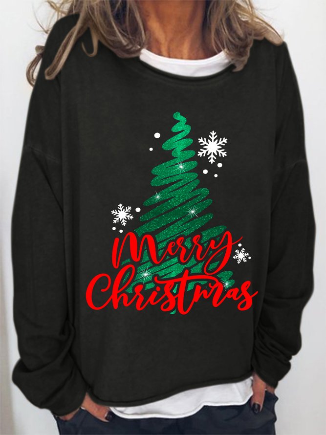 Women Merry Christmas Tree Simple Sweatshirts