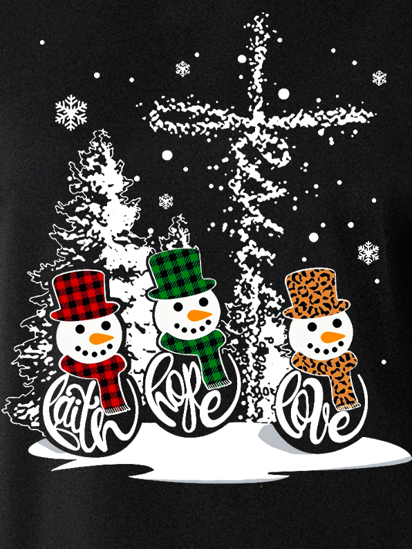 Women Snowman Christmas Print Simple V Neck Sweatshirts