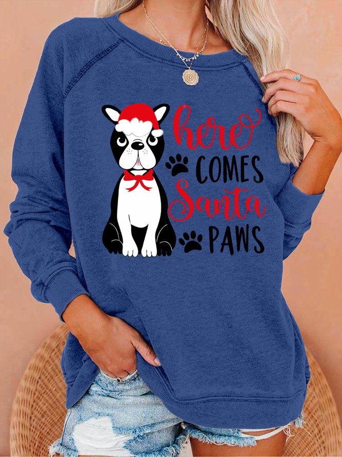Lilicloth X Nasir Here Comes Santa Paws With A Dog Wearing A Christmas Hat Women‘s Sweatshirts