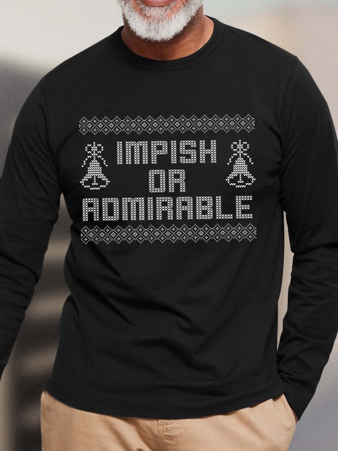 Men Merry Christmas Impish Or Romiaable Letters Crew Neck Christmas Tops