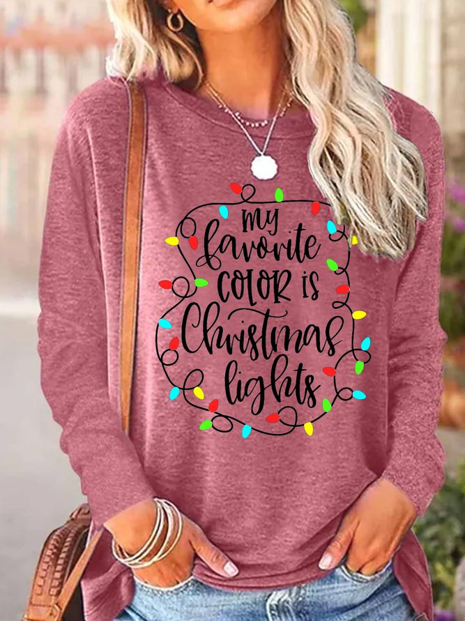 Women's My Favorite Color Is Christmas Lights Christmas Cotton-Blend Casual Tops