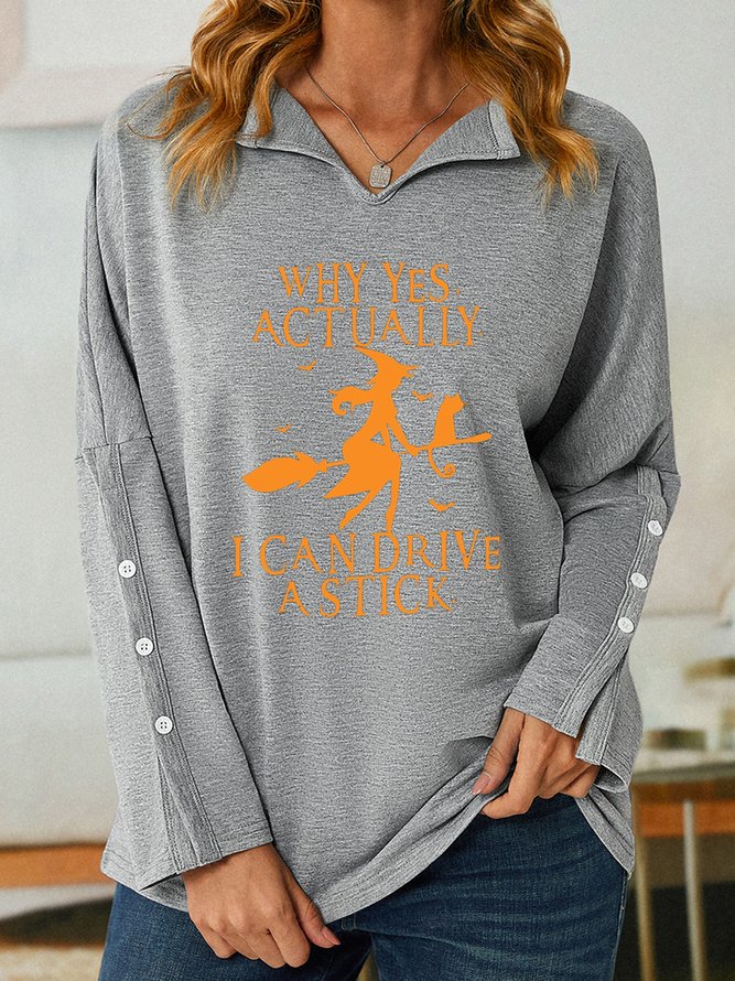 Women Funny Graphic Yes I Can Drive A Stick V Neck Simple Sweatshirts