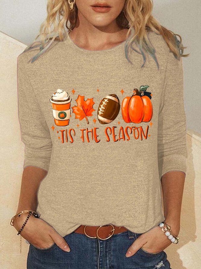 Women Funny It's The Season Pumpkin Halloween Simple Crew Neck Long sleeve Tops