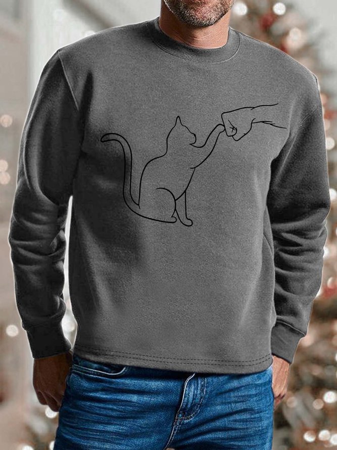 Men Cat And People Animal Pattern Casual Sweatshirt