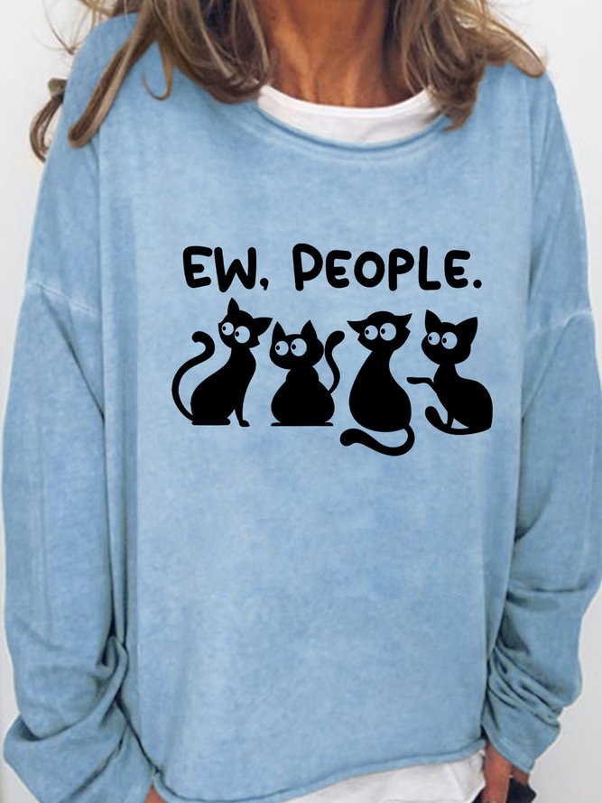 Ew People Cat Women's Crew Neck Sweatshirts