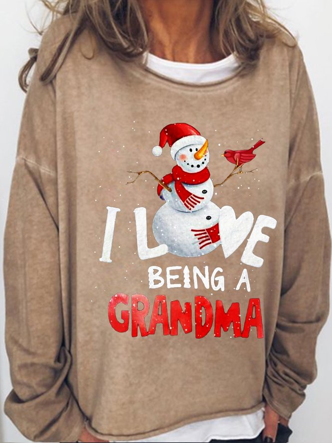 Womens I Love Being Grandma Snowman Sweatshirts