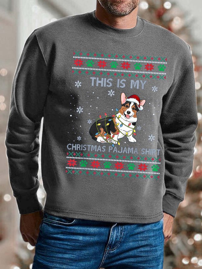 Men This My Christmas Pajama Shirt Hat Dog Snow Casual Sweatshirt