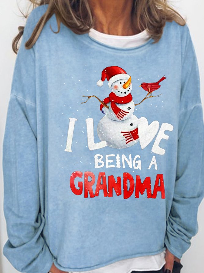 Womens I Love Being Grandma Snowman Sweatshirts
