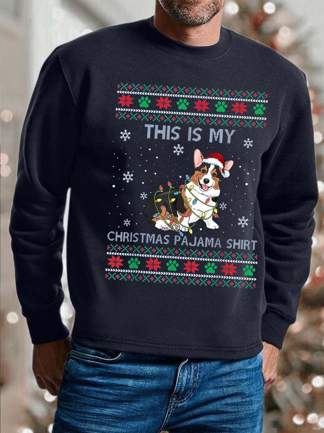 Men This My Christmas Pajama Shirt Hat Dog Snow Casual Sweatshirt