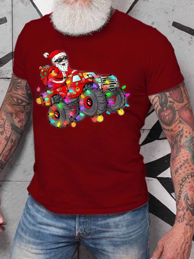 Men Christmas Santa Claus Truck Casual T-Shirt