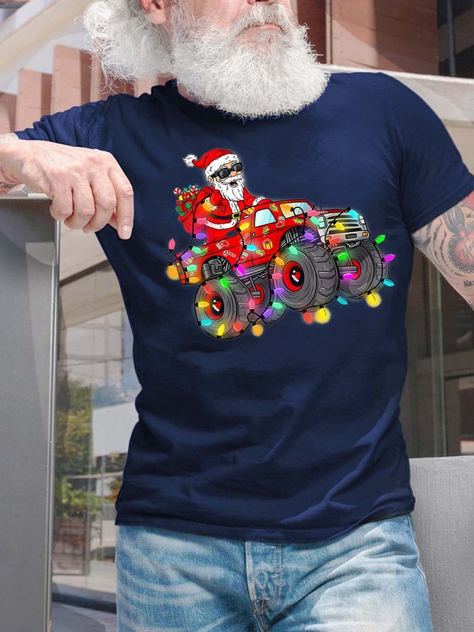 Men Christmas Santa Claus Truck Casual T-Shirt