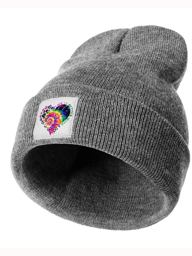 Life Is Better With A Dog Animal Graphic Beanie Hat