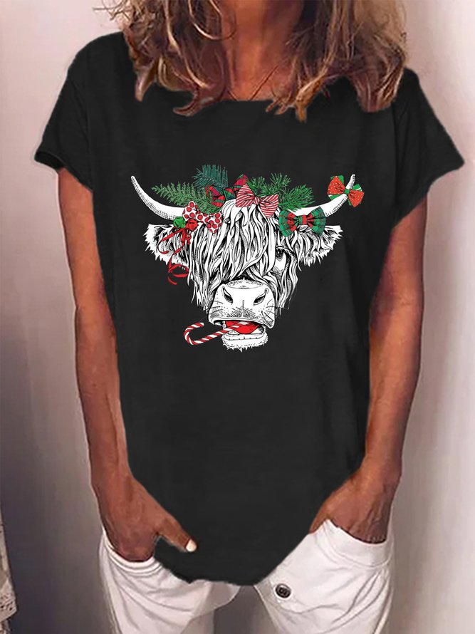 Women's Salty Cow Funny Christmas Cotton-Blend Crew Neck T-Shirt
