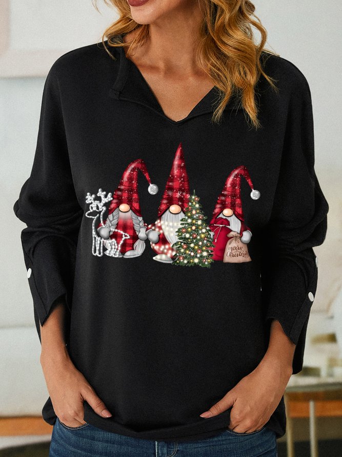 Women's Christmas Gnome Simple V Neck Christmas Sweatshirts