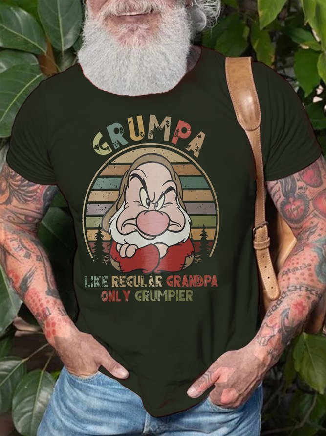 Men's Vintage Grumpa Like Regular Grandpa Only Grummpier Funny Text Letters Loose Casual T-Shirt