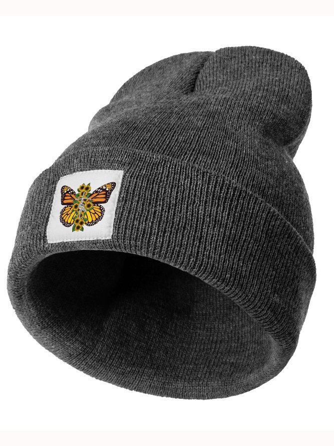 Sunflower Butterfly Cross Animal Graphic Beanie Hat