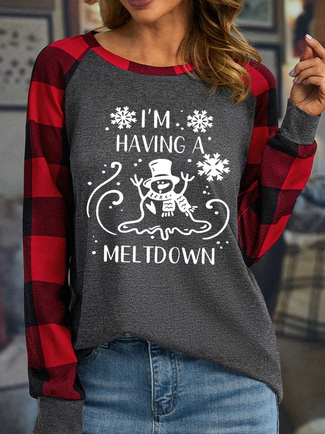 Women's I'm Having A Meltdown Funny Snowman Christmas Crew Neck T-Shirt