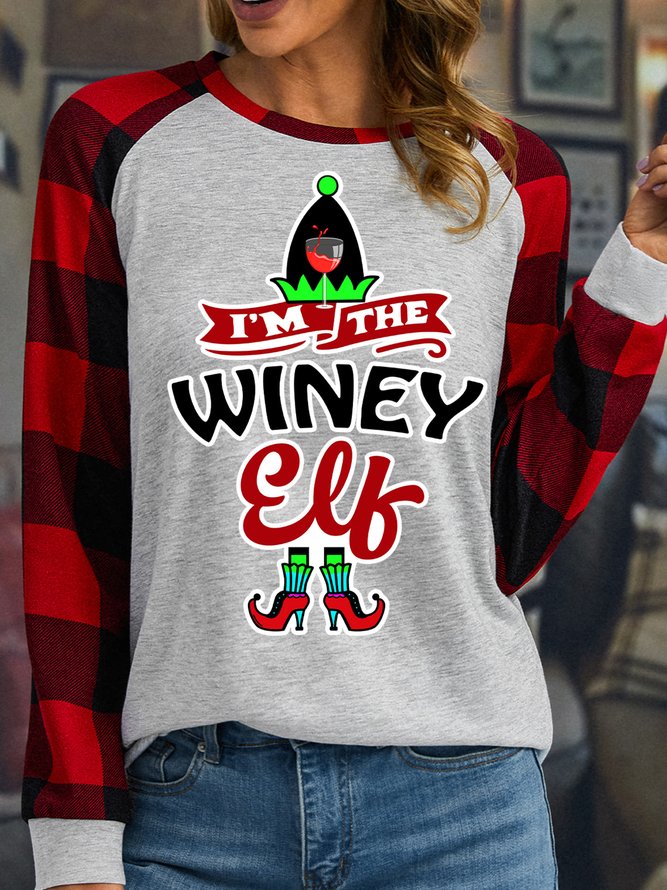 Lilicloth X Paula I‘m The Winey Elf Women's Christmas Long Sleeve Buffalo Plaid T-Shirt
