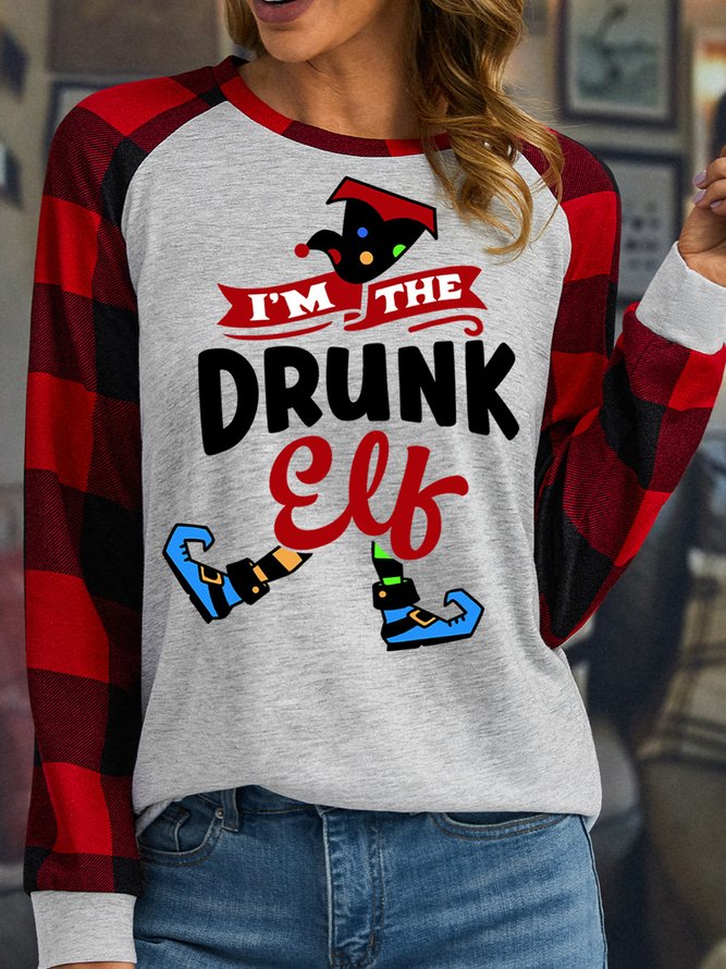 Lilicloth X Paula I‘m The Drunk Elf Women's Christmas Long Sleeve Buffalo Plaid T-Shirt