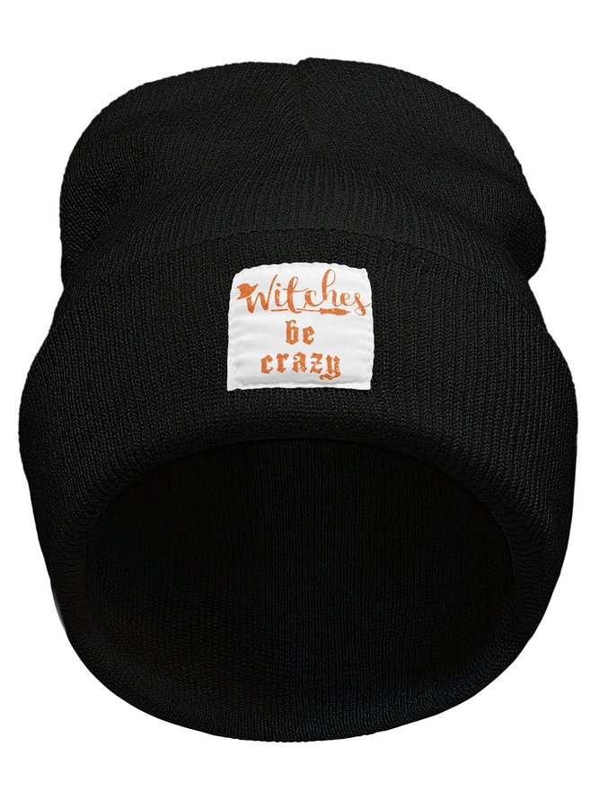 Witches Be Crazy Brooms Halloween Letters Beanie Hat