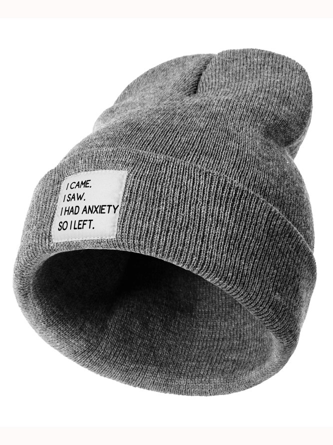I Came I Saw I Had Anxiety So I Left Text Letter Beanie Hat