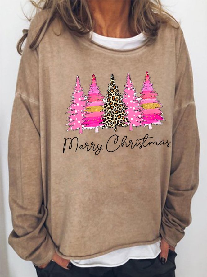 Women's Merry Christmas Tree Casual Loose Cotton-Blend Sweatshirts