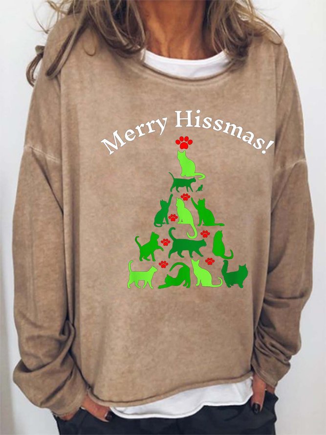 Women Merry Hissmas Cats Tree Casual Christmas Sweatshirts