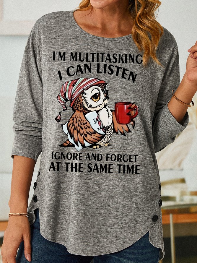 Womens Funny Casual Owls Crew Neck Tops