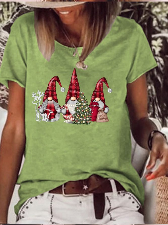 Women's Christmas Gnome Loose Casual Crew Neck T-shirt