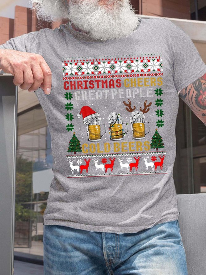 Men Christmas Cheers Great People Cold Beers Casual T-Shirt