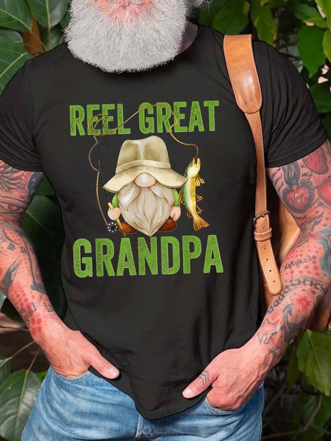 Men Reel Great Grandpa Fishing Gnomes Fit Casual T-Shirt