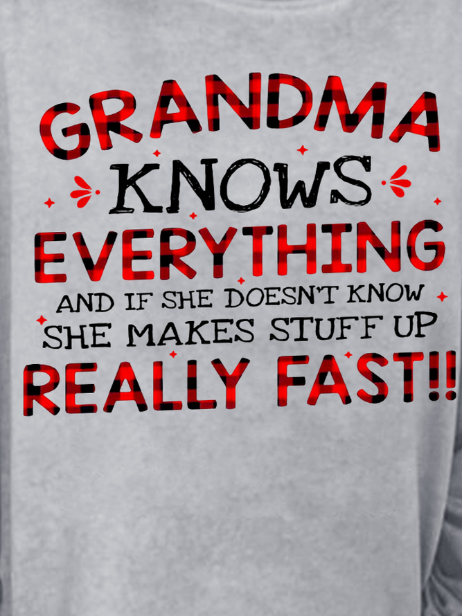 Women Grandma Knows Everything Perfect Plaid Cotton-Blend Sweatshirts