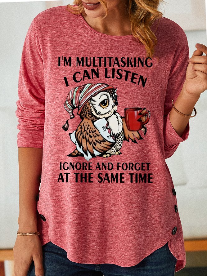 Womens Funny Casual Owls Crew Neck Tops